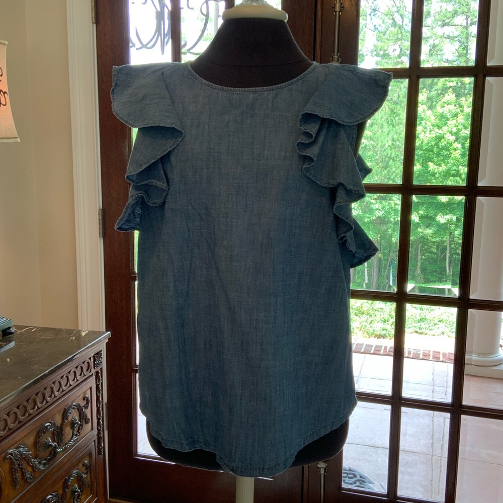 Chambray Flutter Sleeve Top - image 1